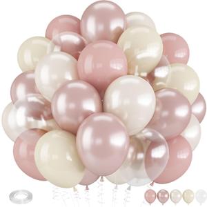Froova Dusty Pink Balloons, 12 Inch Double Stuffed Blush Pale Light Pink and Pearl Balloon Clear Balloon for Women Girls Baby Shower Bridal Shower Wedding Boho Birthday Party Decorations