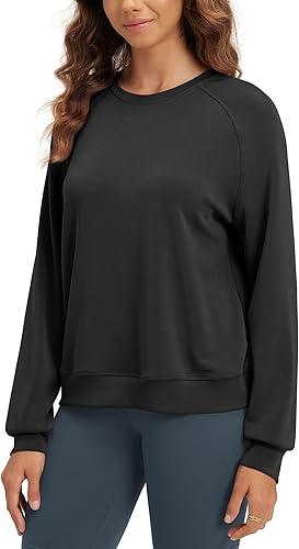 Modal Soft Raglan Long Sleeves Sweatshirts for Women Oversized Crew Neck Pullover Tops L