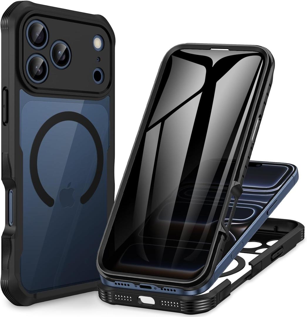 CENHUFO Magnetic Privacy for iPhone 17 Pro Max Case [Compatible with Magsafe] Full Body Phone Case Built-in 9H Tempered Glass Privacy Screen Protector, Camera Protection Shockproof Cover - Black