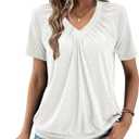 Gihgoew Summer Tops for Women 2025 Shorts Sleeve Womens Tops,V Neck Soft Casual Loose Fit Ruched Top T Shirts Tee Clothes (White, S)