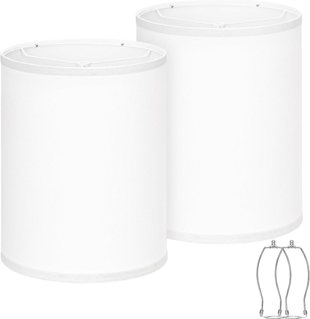White Linen Tall Drum Lamp Shades Set of 2, 10"Top x10" Bottom x 13"High, Lampshade Replacement for Table Lamp Floor Lamp, Natural Linen Lampshades, Spider, Harp Holders Included, Easy Assembly