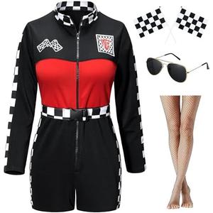 TOKYO REVENGERS Women Race Car Driver Jumpsuit Halloween Outfit Cosplay Costume With Accessories Set(Red, 5XL)
