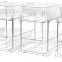 4Pack 2-Tier Bathroom Storage Organizer, Clear Under Sink Organizers Kitchen Vanity Counter Storage Container, Medicine Cabinet Drawers Bins, Pull-Out Organization with Track for Pantry