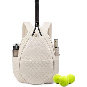 Sucipi Tennis Bags for Women, Quilted Tennis Racket Bag Backpack for Tennis Racquet, Pickleball Paddles, Badminton (Medium, Beige)