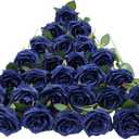 LVEFIT Artificial Rose Flower Navy Blue Flowers Navy Blue Roses Silk Flowers 30 pcs with Long Stem Silk Roses Bouquet for Wedding Bridal Shower Party Home Decoration
