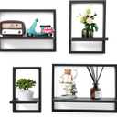 PHOENANCEE Square Floating Shelves,Framed Wall Shelf Decorative Set of 4,Modern Plants Hanging Display Art Decor Storage for Livingroom Bedroom Bathroom Farmhouse,Home Light Wood,Rustic Black