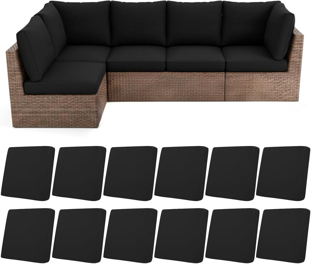 HEBE Stretch Patio Cushion Covers Set 12pcs,Waterproof Outdoor Couch Covers Replacement,Washable Reusable Seat Cushion Slipcovers for Patio Furniture Protector,Chair Cushion Cover