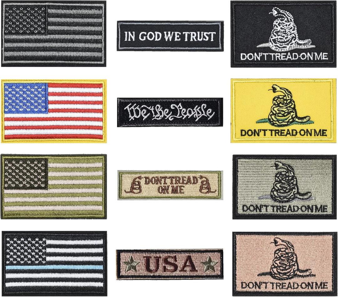 2 x 12PCS American Flag Patches Bundle, Tactical Morale Patches Full Embroidery Loop and Hook Fasten Patches Set for Caps, Bags, Backpacks, Harness, Vest, Military Uniforms,Tactical Gears Etc