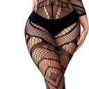 Eagerlove Women Fishnet Bodystocking Lingerie Bodysuit One Piece Mesh Badydoll Jumpsuit Soft Nightwear Club Outfits Black One Size