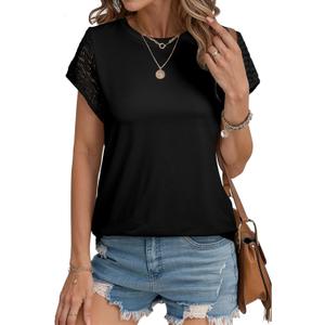 SHEWIN Summer Tops for Women 2025 Crewneck Womens Fahion Short Sleeve T Shirts Trendy Work Shirt Blouses Cap Sleeve Cute Top White, L