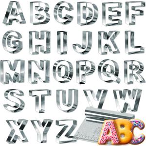 Bakerpan Stainless Steel Alphabet Cookie Cutter Set, Big 3.5 Inch English Letters, 26 Large ABC Cookie Cutters, with Bonus Dough Cutter