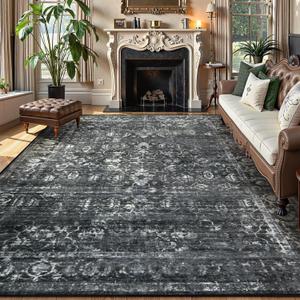 Lahome 8x10 Area Rugs for Living Room Washable Rugs 8x10 Black Large Rug Indoor Carpet, Vintage Distressed Rug Soft Non Slip Area Rug for Bedroom Dining Room Home Office(8 x 10, Black/Grey) 
