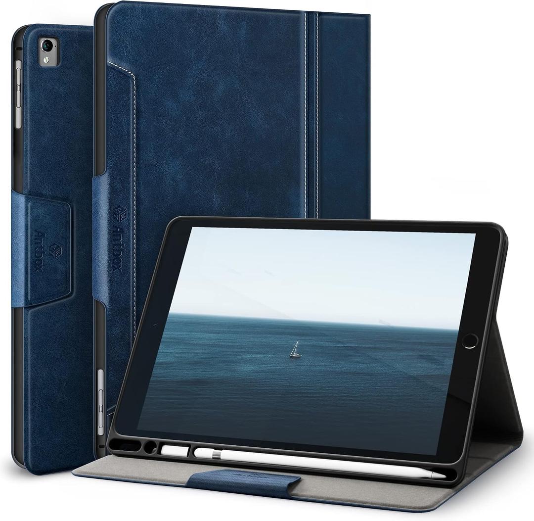 Antbox Case for iPad Air 2/iPad 6th/5th Generation(9.7'')/Pro 9.7''/Air 1 Vegan Leather Case with Pencil Holder Auto Sleep/Wake Function Smart Cover for iPad 9.7'' (Blue)