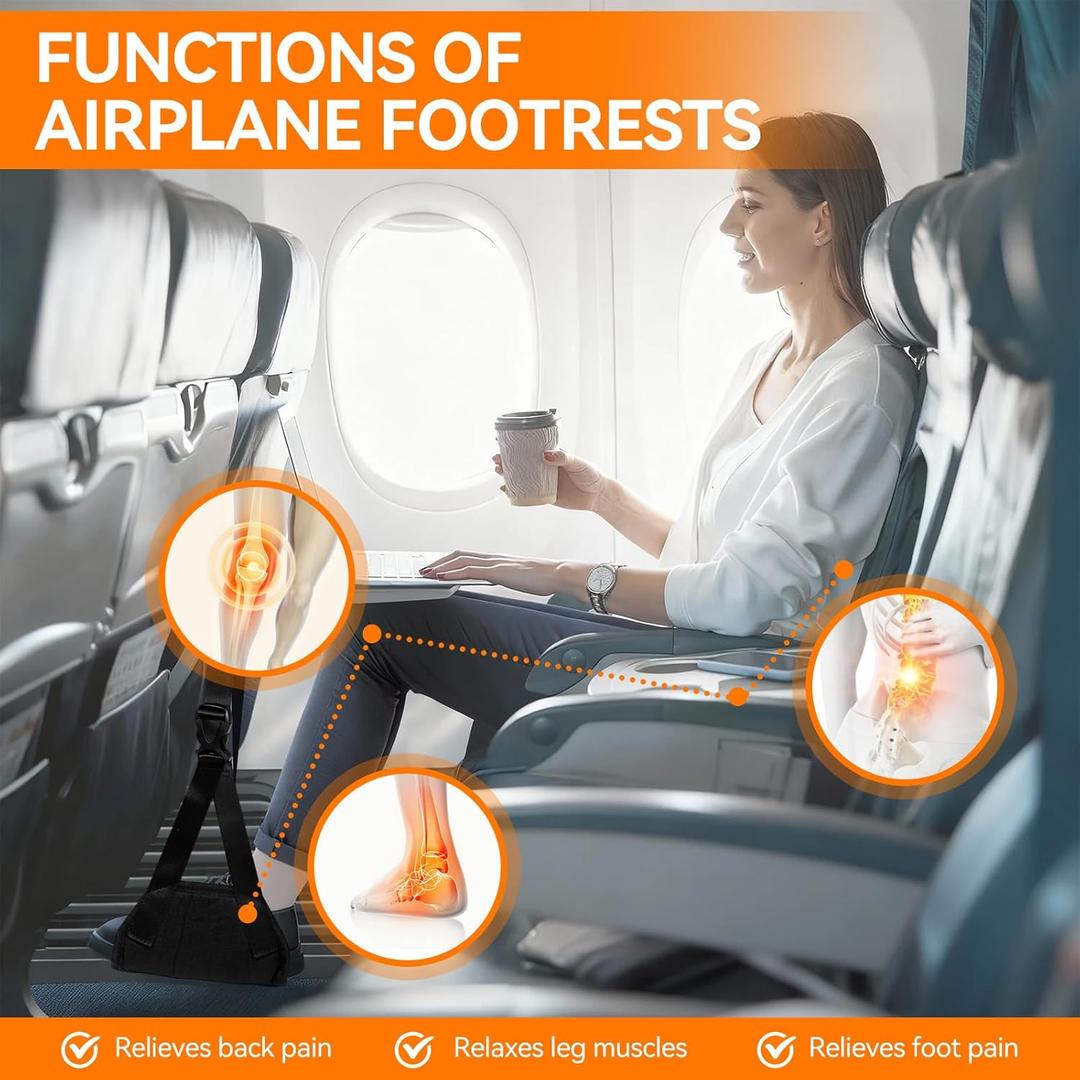 2-Pack Foot Hammock for Plane Travel with 2 Eye Masks