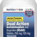 HealthCareAisle Dual Action Acetaminophen and Ibuprofen (NSAID) Tablets, 250 mg /125 mg Pain Reliever - 250ct Caplets, Expires on 03/2027