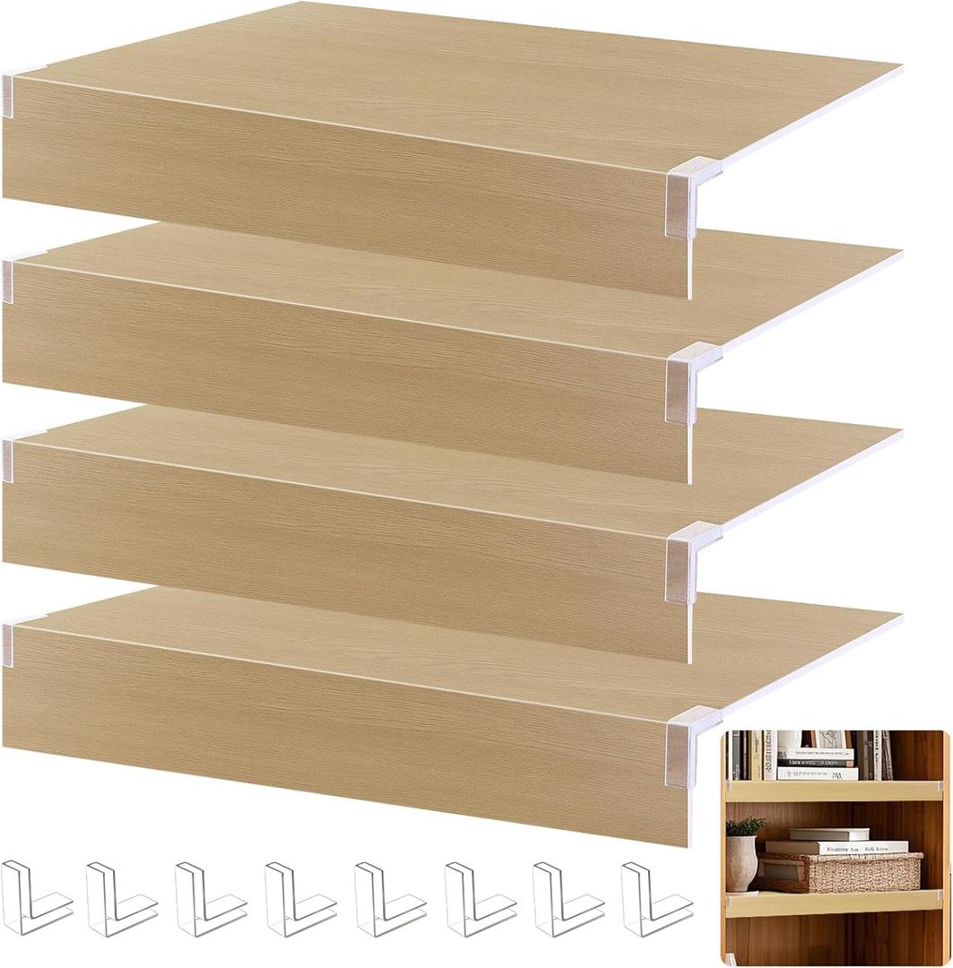 FONUNO Wire Rack Covers for Pantry Shelf Covers for Wire Shelving Liners Removable 4 Pack with Holders for Closet Pantry Kitchen Bathroom Office Store, 24 x 12 Inch, Natural Oak Color