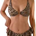 SOLY HUX Women's Leopard Bikinis Ruffle Swimsuits Cheetah Print Bathing Suits Two Piece Swimwear (L)