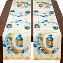 Eid Mubarak Table Runner Table Decorations 2 Pack Blue and Gold Holiday Kitchen Dining Table Runners with Moon Star and Lantern Flower for Home Party Decor 13 x 72 Inch