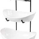 HBlife Fruit Bowl for Kitchen Counter - 3 Tier Ceramic Fruit Rack, Fruit Basket for Fresh Fruit&Veggies, Tiered Fruit Platter Serving Trays for Party (Large)