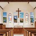 4 Pcs Church Banners for Sanctuary, Christian Bible Scripture Portation Banner Background for Church Decorations, Inspirational Religious Hanging Banners for Holiday School Decor
