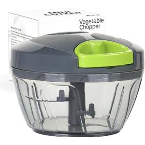 Ourokhome Manual Food Processor Vegetable Chopper, Portable Hand Pull String Garlic Mincer Onion Cutter for Veggies, Ginger, Fruits, Nuts, Herbs, etc., 500ml, Grey (Gray)