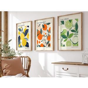 Fruit Market Wall Art Decor Kitchen Lemon Pictures Wall Art Fruit Botanical Prints Poster Orange Green Canvas Kitchen Artwork for Dining Room 12x16 Inch Unframed Set of 3