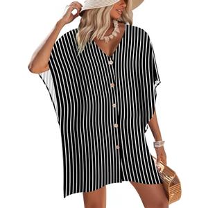 AI'MAGE Womens Swimsuit Cover Up Button Down Bathing Suit Coverups 3/4 Sleeve Beachwear Oversized Bikini Shirt Dresses S-XXL (Medium)