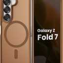 BNAAGO Magnetic Case for Samsung Galaxy Z fold 7 Case, Slim Translucent Matte Phone Cover with Shockproof TPU Frame & ScratchResistant PC Back, Strong Magnetic Ring, Brown