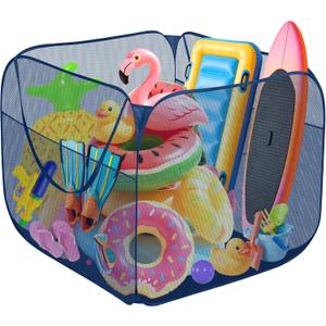 Hahood Pop-up Pool Toy Storage Bin 31 x 31 x 31 Inch Mesh Pool Organizer Bag with 2 Side Pockets for Inflatable Toys, Floats, Beach Balls,Towels and Other Swimming Accessories