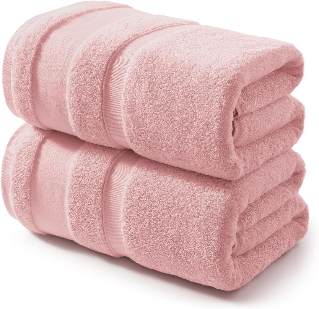 REDKISS 100% Cotton Bath Towels Set of 2, Extra Large Bath Sheets 35 X 70 Inches, Super Soft, Highly Absorbent & Quick Dry Shower Towels for Bathroom, Gym, Spa, Pool & Hotel, Pink