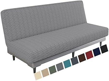 MAXIJIN Jacquard Futon Cover Stretch Armless Futon Sofa Cover Soft Futon Slipcover with Elastic Bottom Thick Sofa Bed Furniture Protector Covers, Machine Washable (Light Gray)