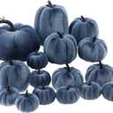 16 Pcs Blue Velvet Pumpkin Fall Decor Artificial Foam Pumpkins Navy Blue Fabric Faux Pumpkin Rustic Harvest Fake Pumpkins Home Decoration Autumn Door Wreath Table Centerpiece
