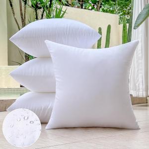 18 x 18 Outdoor Pillow Inserts Set of 4 Square Throw Pillow Inserts Waterproof for Couch Porch Outside Patio Furniture Decorative Pillows Medium White Sofa Cushion Stuffer