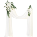 Ling's moment Artificial Wedding Arch Flowers Kit Pack of 4, 2pcs Hanging Silk Flowers Arrangement 2pcs Chiffon Drapes Ceremony Spring Fake Rose Arbor Backdrop White Sage Floral Party Outdoor Decor