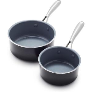GreenPan Swift Healthy Ceramic Nonstick, 1QT and 2QT Saucepan Set, Stainless Steel Handle, PFAS-Free, Dishwasher Safe, Oven Safe, Black