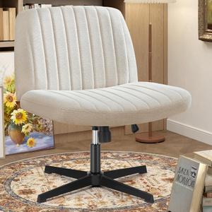 OLIXIS Criss Cross Chairs Legged Armless No Wheels Wide Seat Height Adjustable Swivel Rolling Padded Fabric Home Office Desk Seating for Bedroom, Student, Study Room (Creamy Beige)
