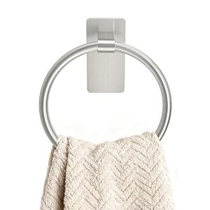 STWWO Brushed Nickel Towel Ring, Hand Towel Holder for Bathroom, Self Adhesive Hand Towel Rings for Bath, Kitchen, RV, No Drill Hole