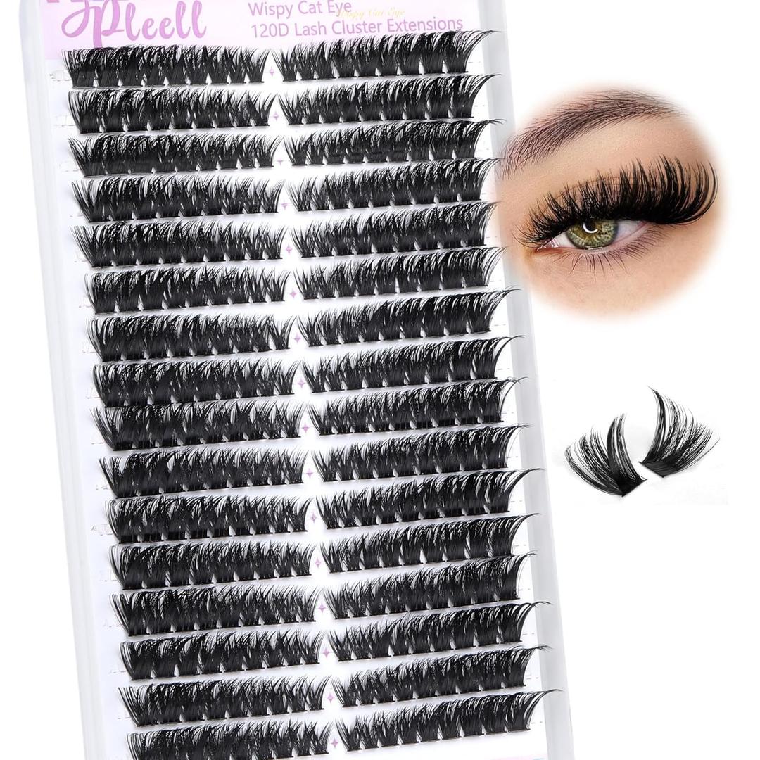 Lash Clusters 120D Fluffy Individual Lashes Clusters 8-17 MM 288 Pcs Cat Eye Wispy Eyelash Clusters D Curl Volume Cluster Eyelash Extensions Easy Diy Lash Extension Cluster at Home