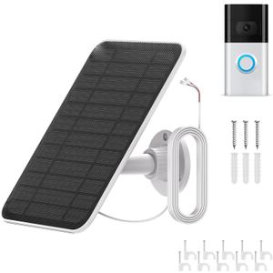 5W Solar Charger for R-ing Doorbell, 19.6FT Cable Waterproof Solar Panel for R-ing Battery Doorbell Plus/Pro/3/3+/4, Wireless Solar Power Supply, Cable & Adjustable Mount (4w Solar Panel)