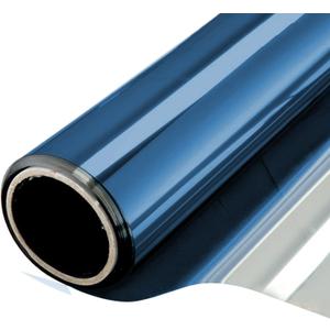 WPCTEV One Way Window Film Daytime Privacy Static Cling Self Adhesive House Film Glass Window Tint Heat Control Mirror Film Blue & Silver 6 Mil 23.6 Inch x 6.5 Feet