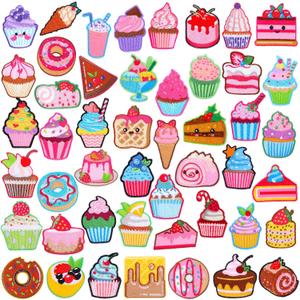 Lyrow 48 Pcs Cupcake Embroidered Patches Colourful Iron on Patches Cute Sewing Craft Decoration Cake Doughnut Embroidery Patch for DIY Clothing Jackets Jeans Bags Dress Hats Applique Emblem Accessory