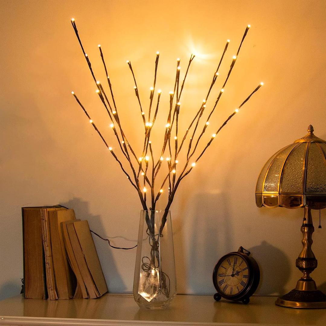 Vanthylit 3PK 30" Brown Lighted Twig Branches Pathway Light 60 LED Warm White Bulbs for Outdoor and Indoor