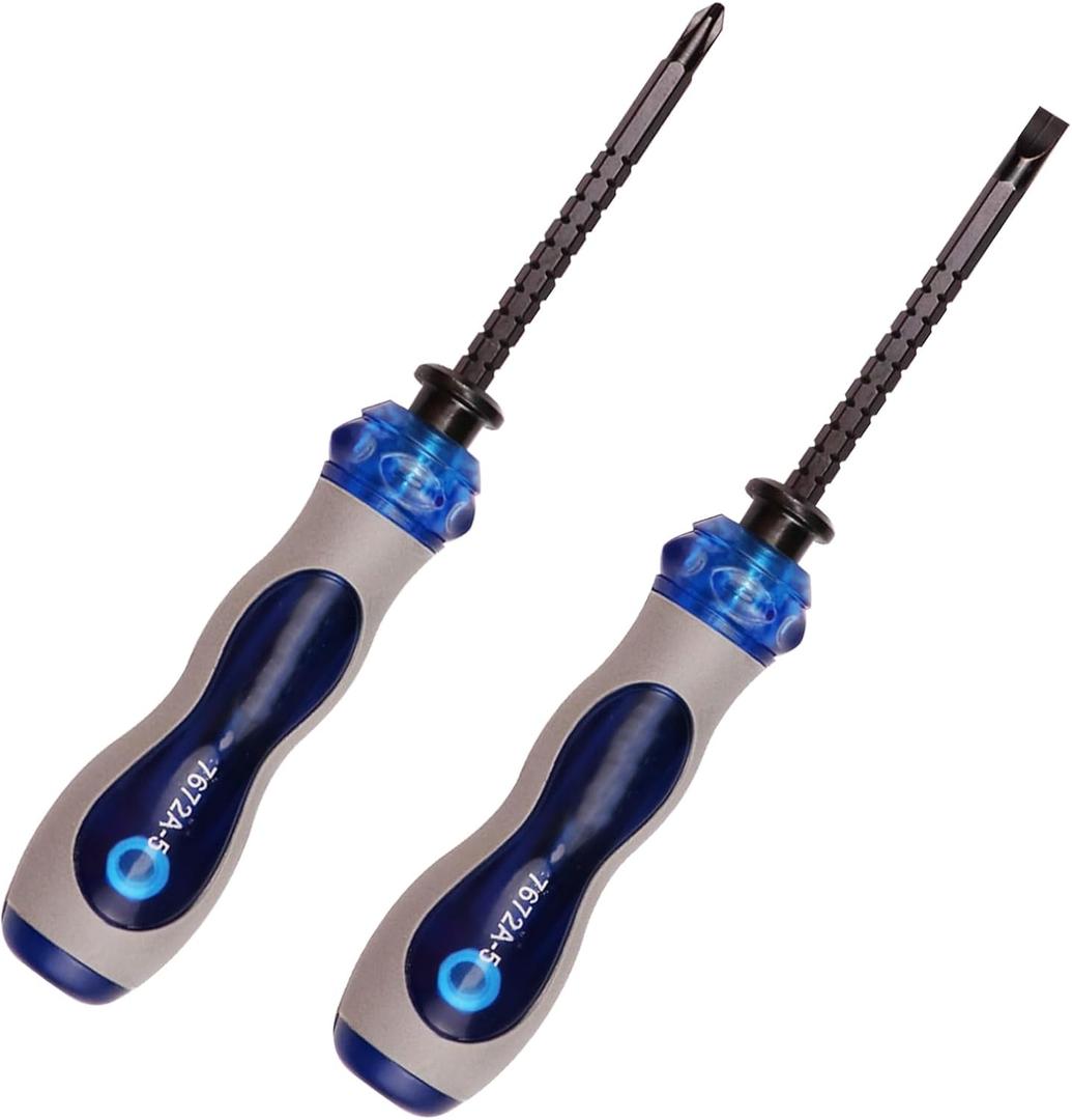 2Pcs Screwdriver Adjustable Length and Reversible Dual End Shaft, Flat and Philips Magnetic Head, Adjustable Screwdriver Length 83mm to 150mm / 3.2 to 6 inch