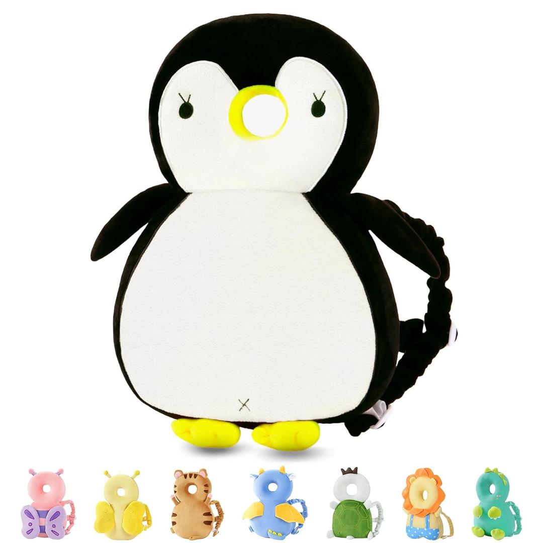 JunNeng Baby Head Protector Backpack, Toddler Walking Fall Head Protection, White Black Penguin