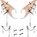 FRESHME 2 Pairs of Fairy Elf Ears with Sliver Piercings - Gothic Elf Ear Cuffs Skull Rose Cross Studs Sterling Earrings