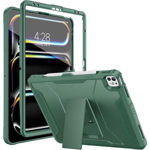 Soke Case for iPad Pro 13 Inch M5/M4 (2025/2024) & iPad Air 13 Inch M3/M2, iPad Pro 12.9(2022 2021 2020,6th/5th/4th Gen), Rugged Shockproof Protective Cover with Built-in Kickstand - Midnight Green