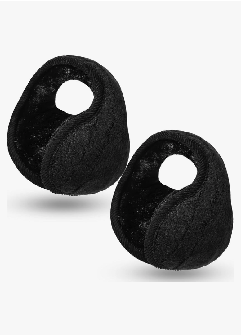 Syhood 2 Pieces Foldable Ear Warmers Adjustable Knitted Earmuffs with Fuzzy Fleece Lining Unisex Furry Winter Earmuffs