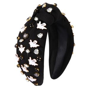 Gothic Knotted Headbands for Women - Embellished Rhinestone Pearl Top Knot Hair Accessory, Costume Party Gifts