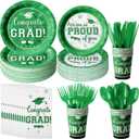 Graduation Party Supplies Congrats Grad Plates and Napkins Set Serve 50, Disposable Tableware Paper Plates Napkins Cups Knives Spoons Forks Straw for Class of 2026 Graduation Party Decorations (Green)