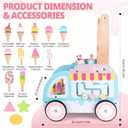 Wooden Baby Walker with Wheels for Girls, Toddler Play Store Ice Cream Toy, Multifunctional Ice Cream Cart with Baby Activity Center, Push Walking Toys Gift for 18+ Months Kids Learning to Walk